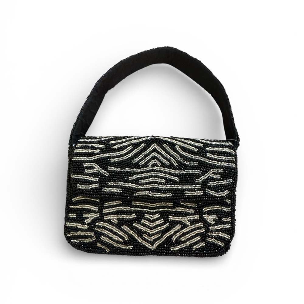 Chic Black and White Beaded Shoulder Bag